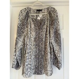 Lane Bryant Snake Print‎ Peasant Blouse NWT Gray White Plus Size 22/24